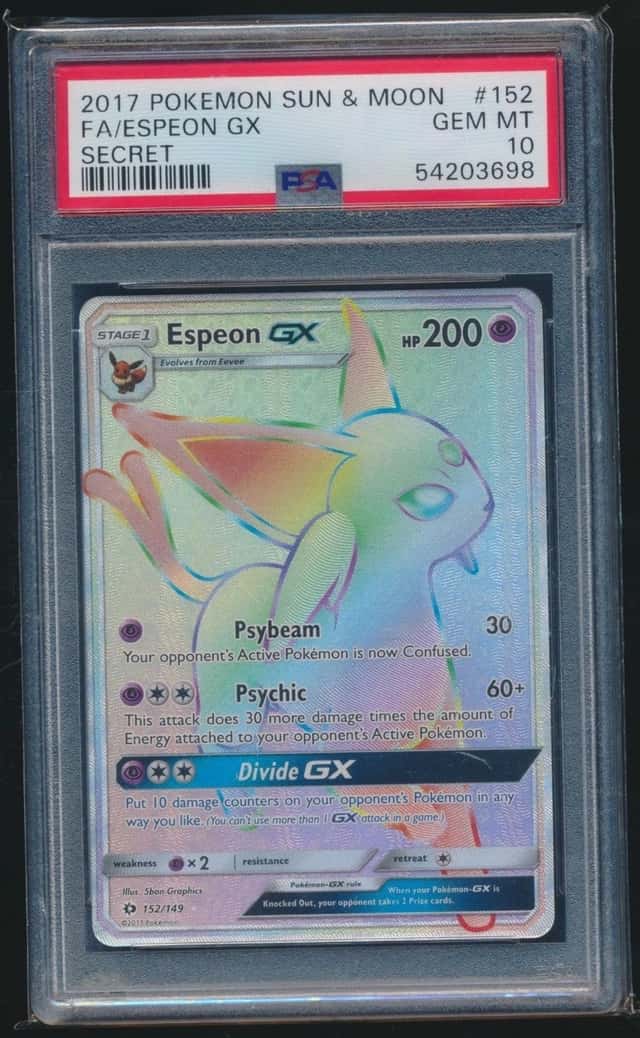 ESPEON GX 2017 POKEMON SUN & MOON SECRET FULL ART HOLO 152/149 GRADED PSA 10 GEM