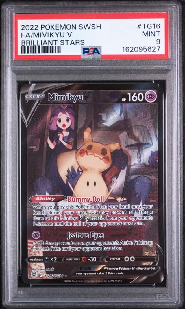 2022 POKEMON SWORD & SHIELD BRILLIANT STARS #TG16 FULL ART/MIMIKYU V PSA 9