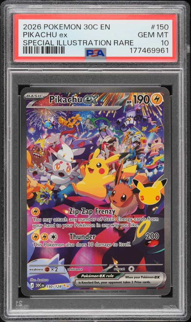 2026 Pokemon 30th Celeb Pikachu ex Special Illustration Rare #150/128 PSA 10