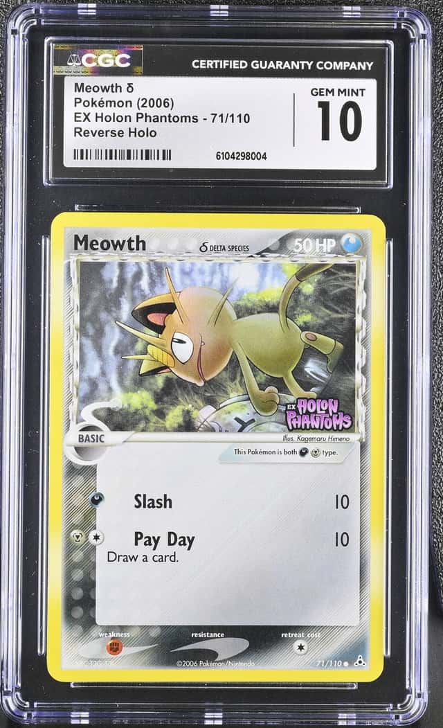 2006 TCG POKEMON EX HOLON PHANTOMS MEOWTH #71/110 REVERSE STAMPED HOLO CGC 10