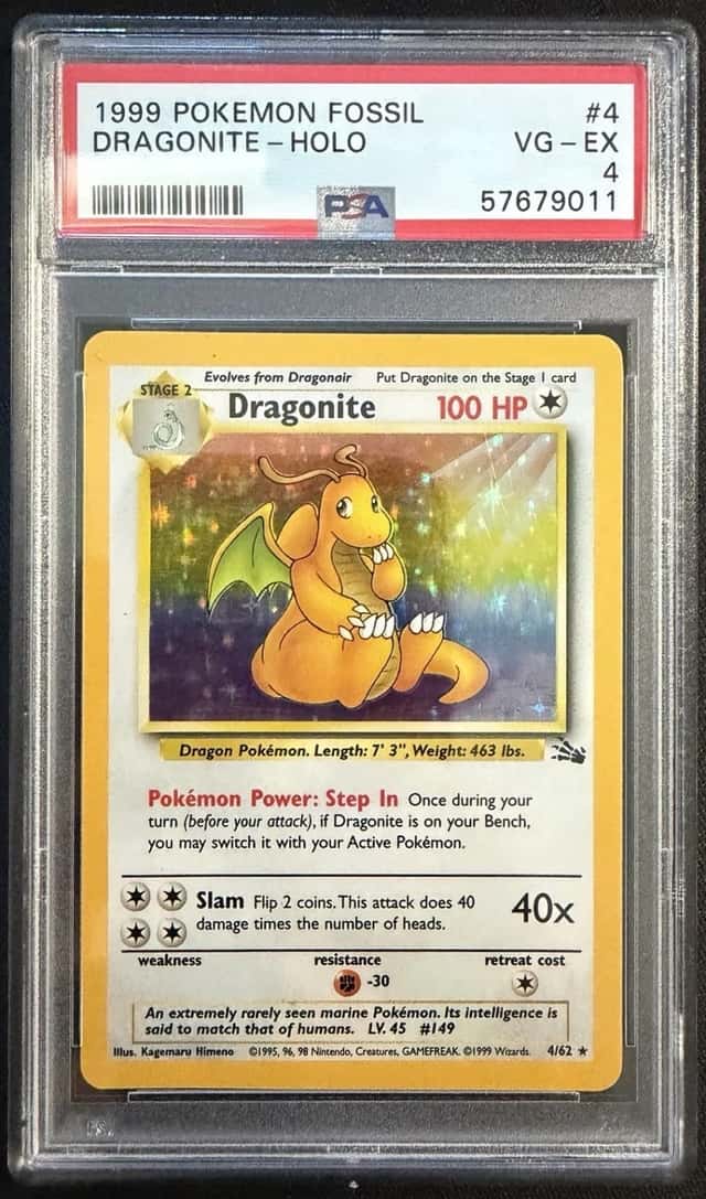 1999 Pokémon Fossil Dragonite Holo PSA RARE