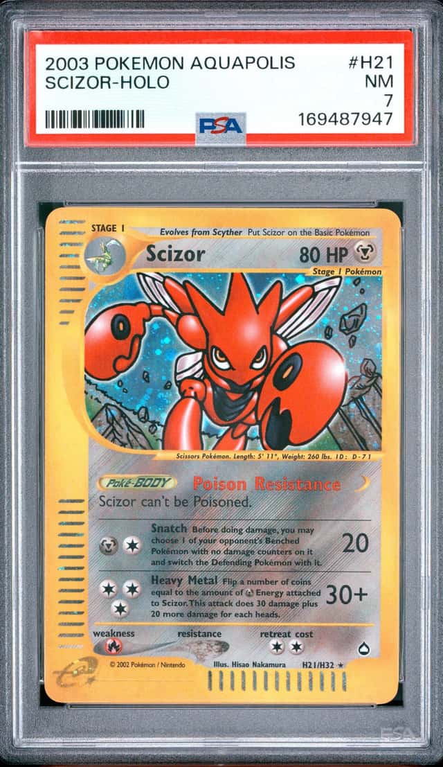 2003 Pokemon - Scizor Holo Rare E Reader Aquapolis H21/H32 - PSA 7 Nm New Cert