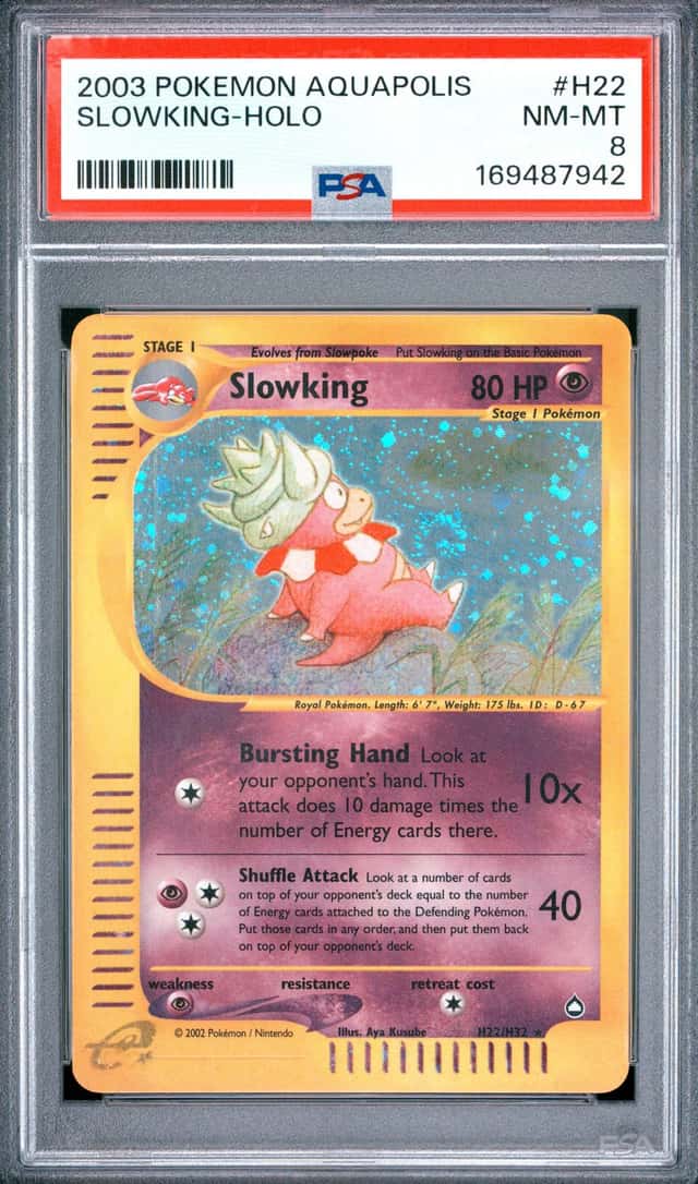 2003 POKEMON AQUAPOLIS #H22 SLOWKING-HOLO E SERIES HOLO BIG SWIRL PSA 8 Nm-mint