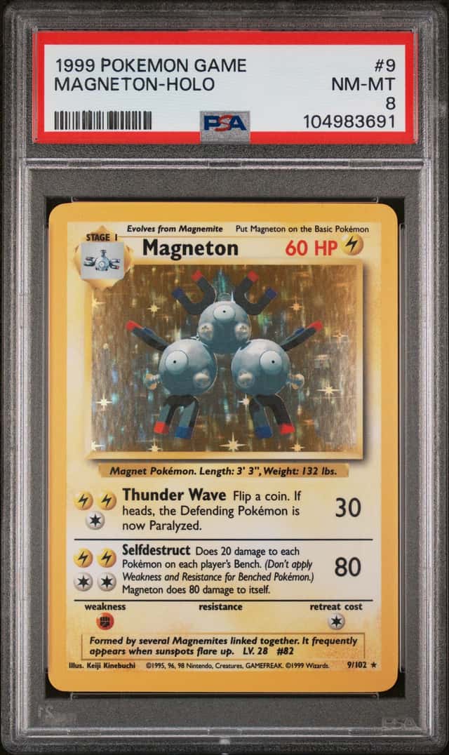1999 POKEMON BASE SET UNLIMITED #9 MAGNETON-HOLO PSA 8