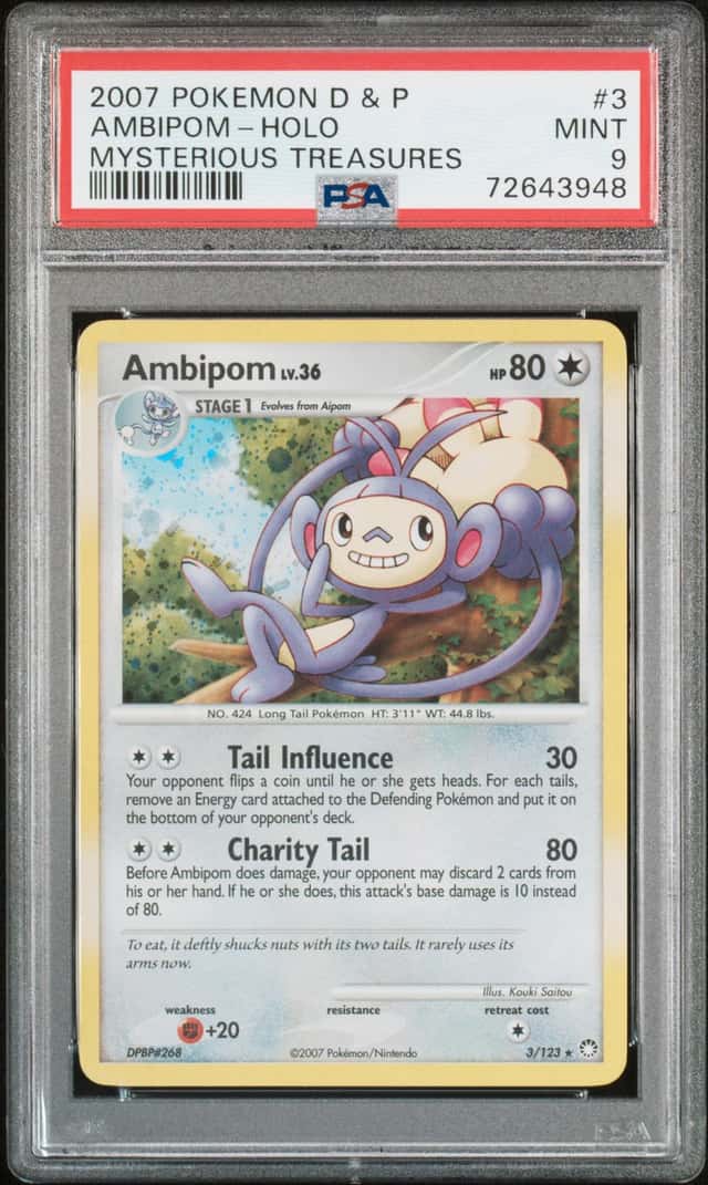 POKEMON AMBIPOM 2007 DIAMOND & PEARL MYSTERIOUS TREASURES #3 HOLO PSA 9