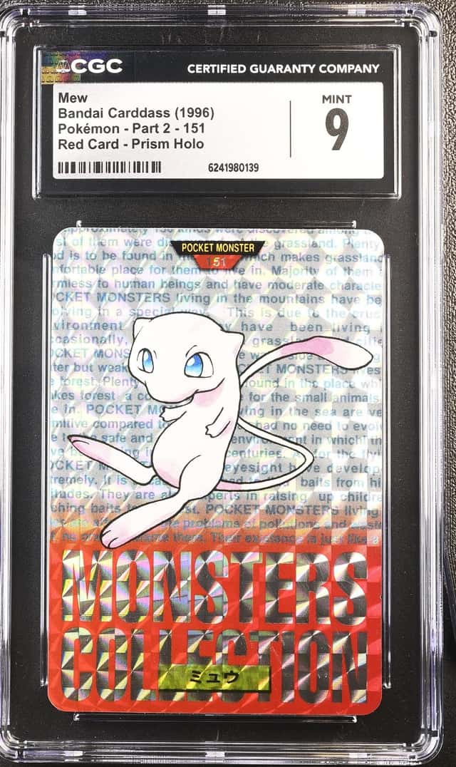1996 Pokemon Bandai Carddass Mew Red Card Prism Holo #006 CGC 9 MINT