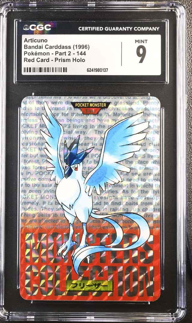 1996 Pokemon Bandai Carddass Articuno Red Card Prism Holo #144 CGC 9 MINT