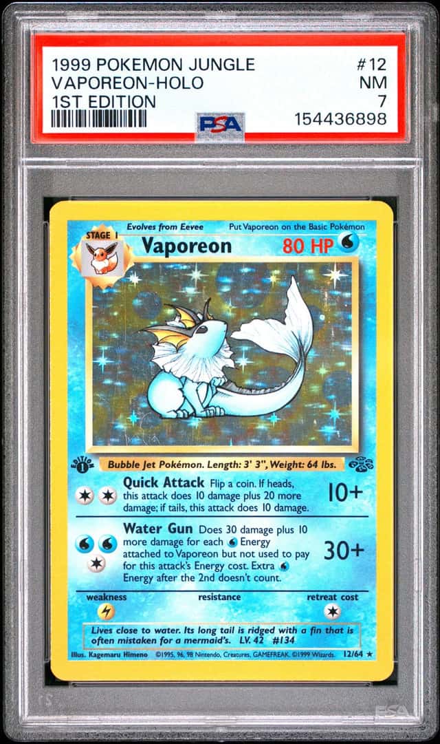 Vaporeon Holo 1st Edition 12/64 PSA 7 - 1999 Pokemon Jungle Pokemon TCG