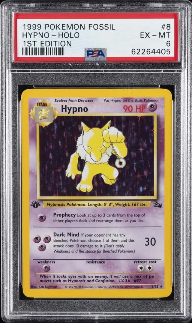 1999 POKEMON FOSSIL 1ST EDITION #8 HYPNO-HOLO PSA 6