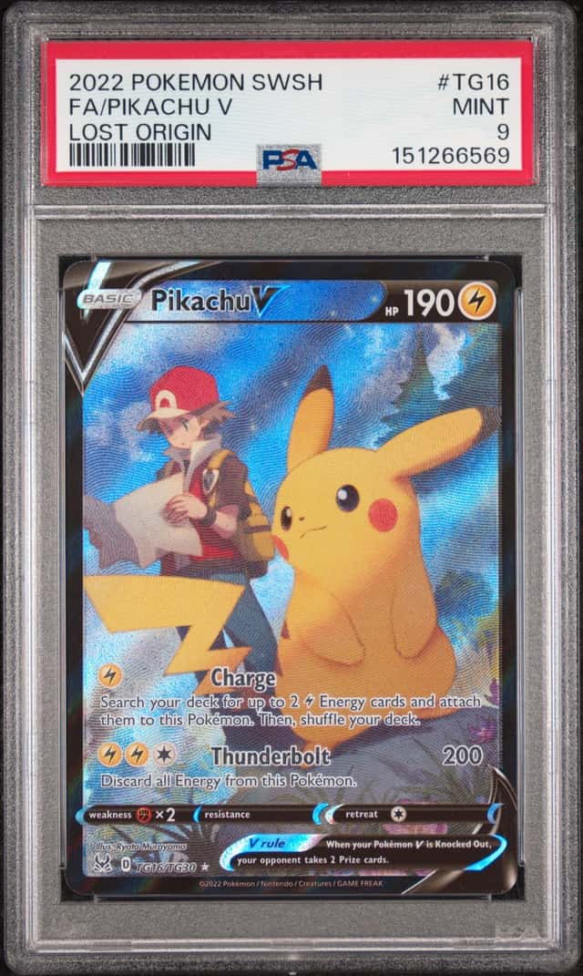 2022 POKEMON SWORD & SHIELD LOST ORIGIN #TG16 FA/PIKACHU V PSA 9 MINT
