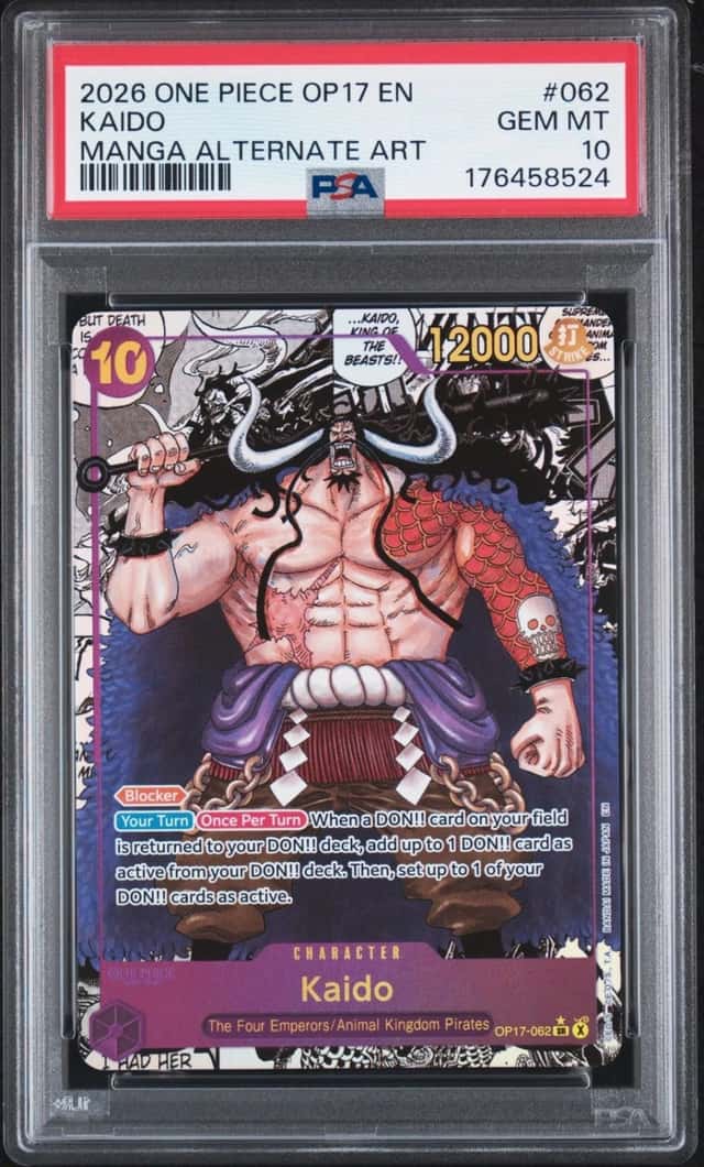 2026 ONE PIECE THE WORLD'S STRONGEST MANGA ALT ART WARRIORS #062 KAIDO PSA 10