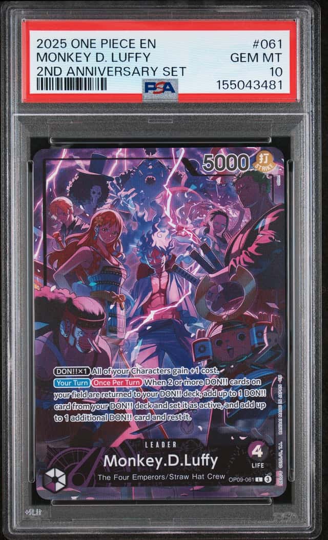 ONE PIECE MONKEY D. LUFFY 2025 ENGLISH VERSION 2ND ANNIVERSARY SET #061 PSA 10