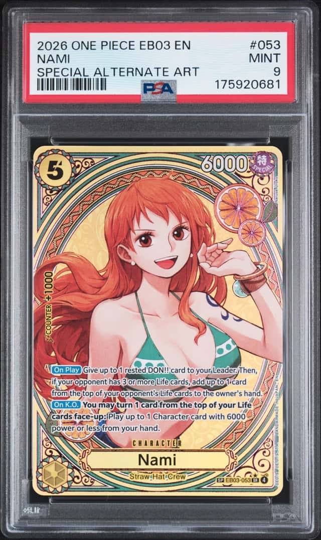 2026 One Piece Heroines Edition Nami Special Card Alternate Art #EB03-053 PSA 9