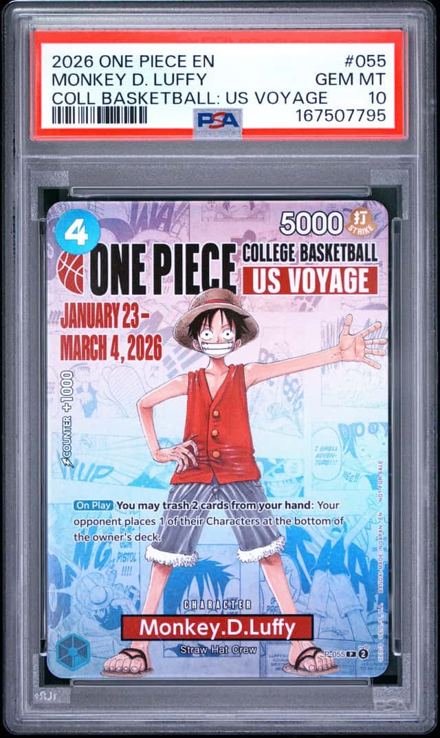 One Piece Monkey D. Luffy Promo 055 College Basketball Us Voyage PSA 10 Gem Mint