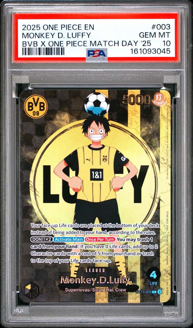 2025 ONE PIECE PROMOS BVB X ONE PIECE MATCH DAY 2025 #003 MONKEY D. LUFFY PSA 10