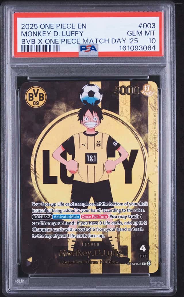 2025 ONE PIECE PROMOS BVB X ONE PIECE MATCH DAY 2025 #003 MONKEY D. LUFFY PSA 10