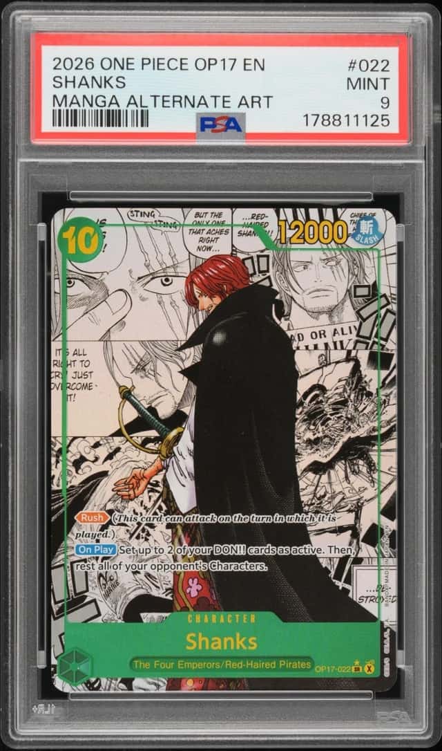 2026 ONE PIECE THE WORLD'S STRONGEST WARRIORS MANGA ALT ART #022 SHANKS PSA 9