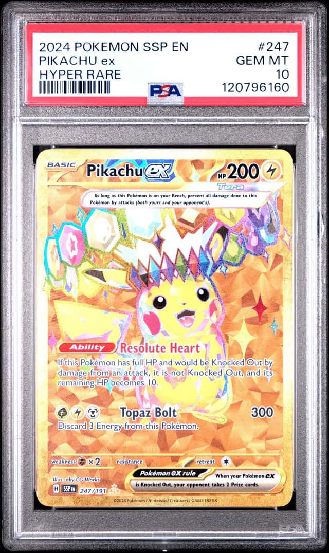 PIKACHU EX 2024 POKEMON SURGING SPARKS 247/191 HYPER RARE PSA 10 Q3963-7