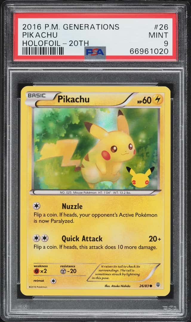 2016 Pokemon XY Generations 20th Anniversary Holo Pikachu #26 PSA 9 MINT