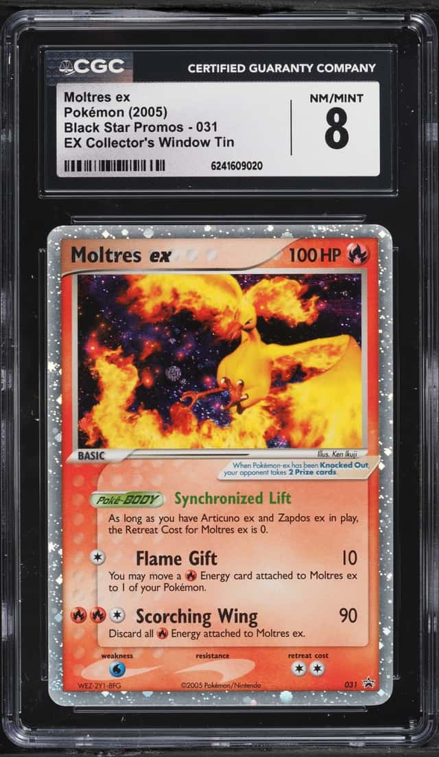 2005 Pokemon Black Star Promo EX Collector's Window Tin Holo Moltres Ex #31 CGC 8 NM-MT