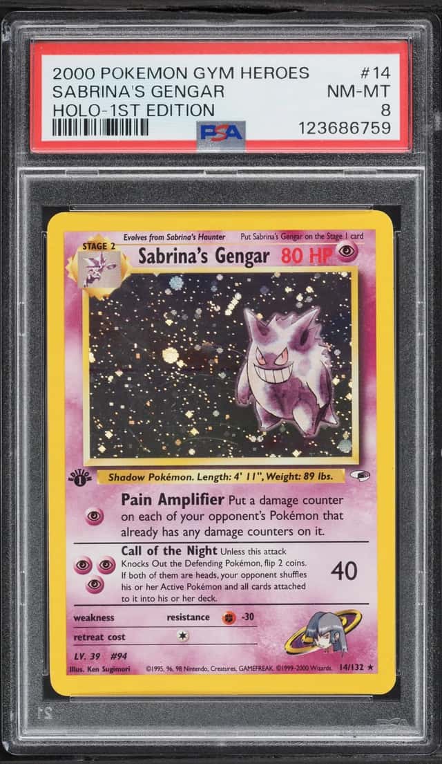 2000 Pokemon Gym Heroes 1st Edition Holo Sabrina's Gengar #14 PSA 8 NM-MT