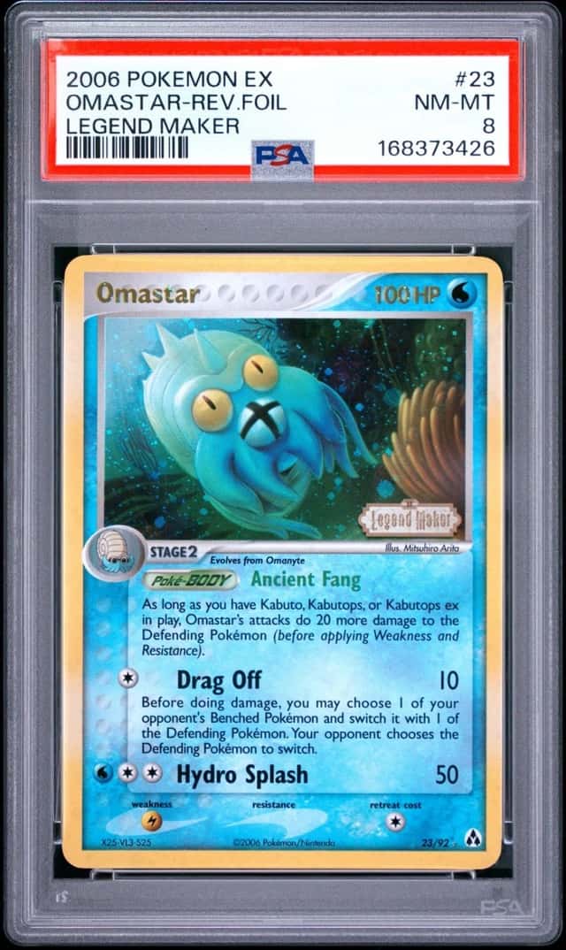 2006 POKEMON EX LEGEND MAKER #23 OMASTAR-REVERSE FOIL PSA 8
