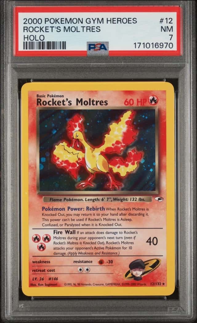 2000 POKEMON GYM HEROES HOLO #12 ROCKET'S MOLTRES PSA 7