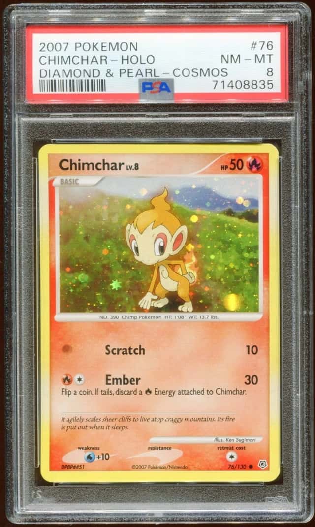 2007 POKEMON DIAMOND & PEARL CHIMCHAR LV. 8 #76/130 PROMO COSMOS HOLO PSA 8 E10