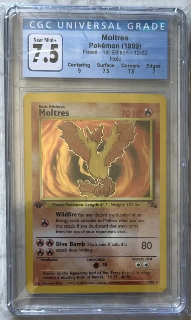 Moltres Fossil 1st Ed Holo 12/62 1999 CGC 7.5 Pokemon TCG Age 4+