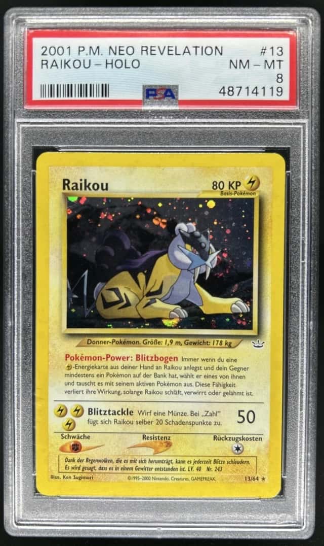 2001 Pokemon Neo Revelation Raikou Rare Holo #13/64 PSA 8