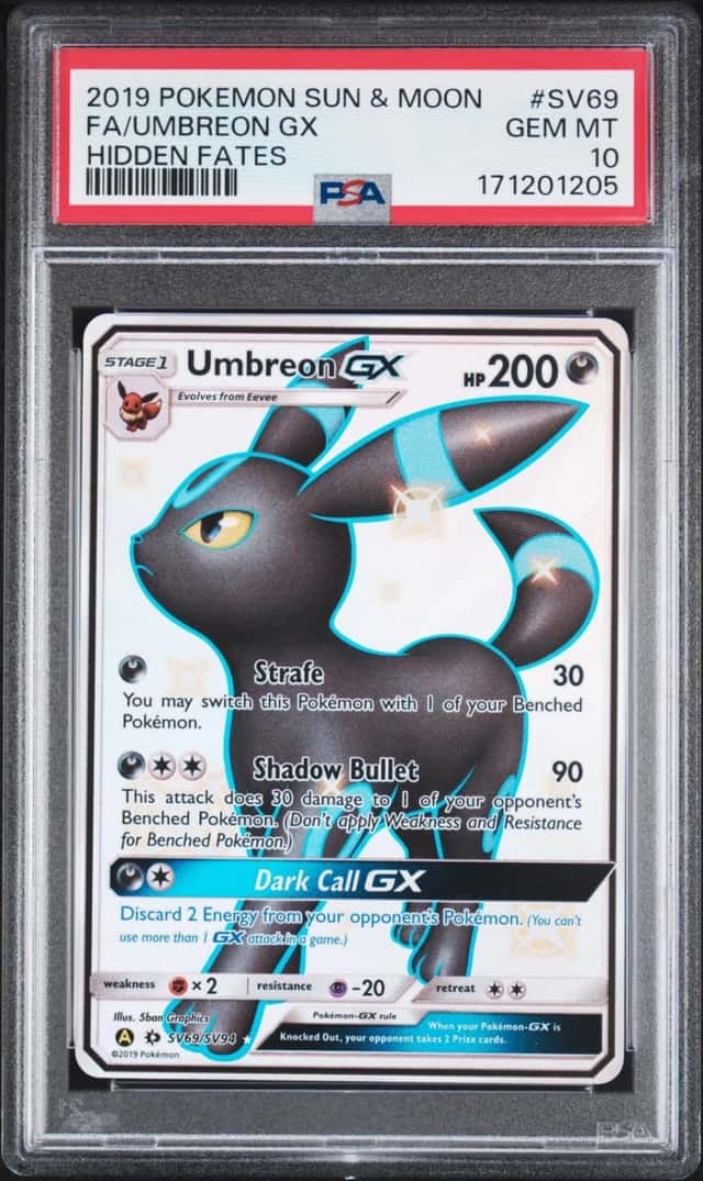 2019 POKEMON SUN & MOON HIDDEN FATES #SV69 FULL ART/UMBREON GX PSA 10