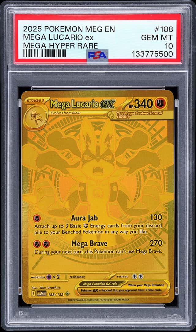 PSA 10 Pokemon TCG 2025 MEG Mega Lucario EX 188/132 Mega Hyper Rare Holo EN