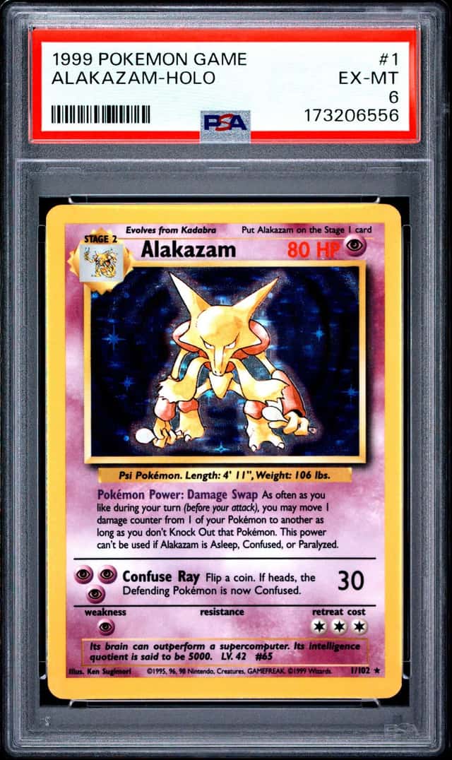 1999 POKEMON BASE SET UNLIMITED #1 ALAKAZAM-HOLO PSA 6