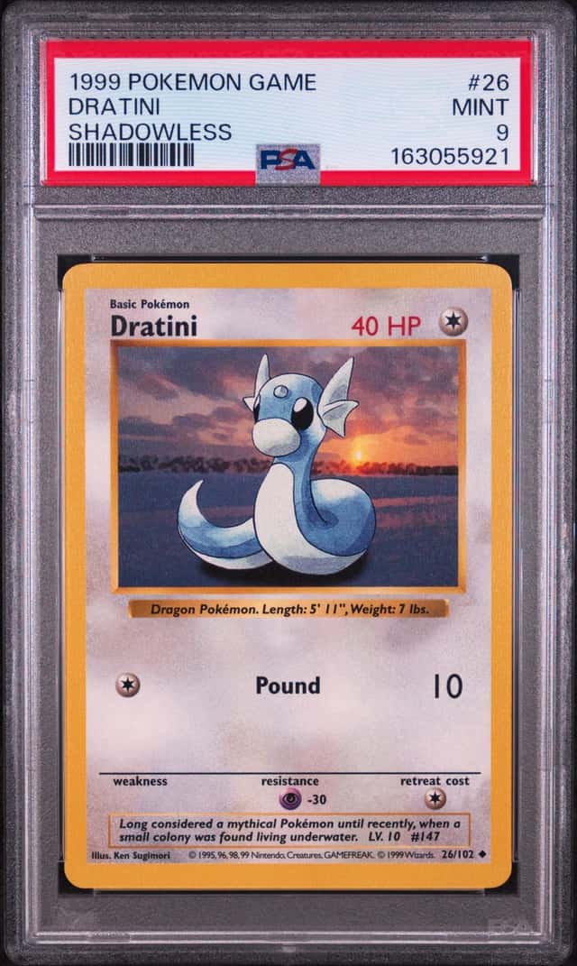 Pokemon TCG 1999 Base Set Shadowless Dratini 26/102 PSA 9 English