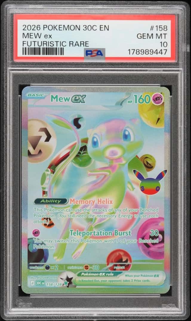2026 POKEMON 30C EN-30TH CELEBRATION FUTURISTIC RARE #158 MEW EX PSA 10