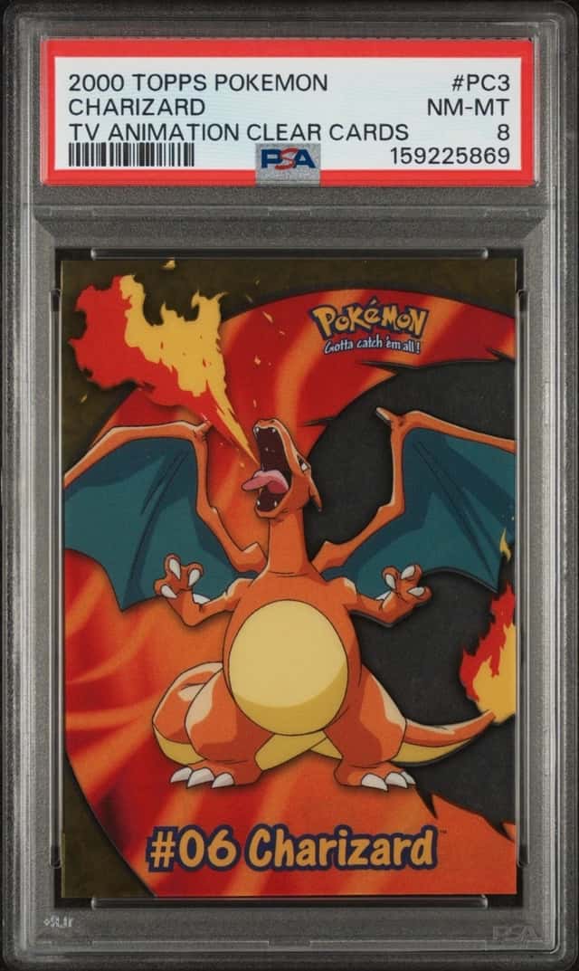 2000 TOPPS POKEMON TV ANIMATION CLEAR CARDS #PC3 CHARIZARD PSA 8