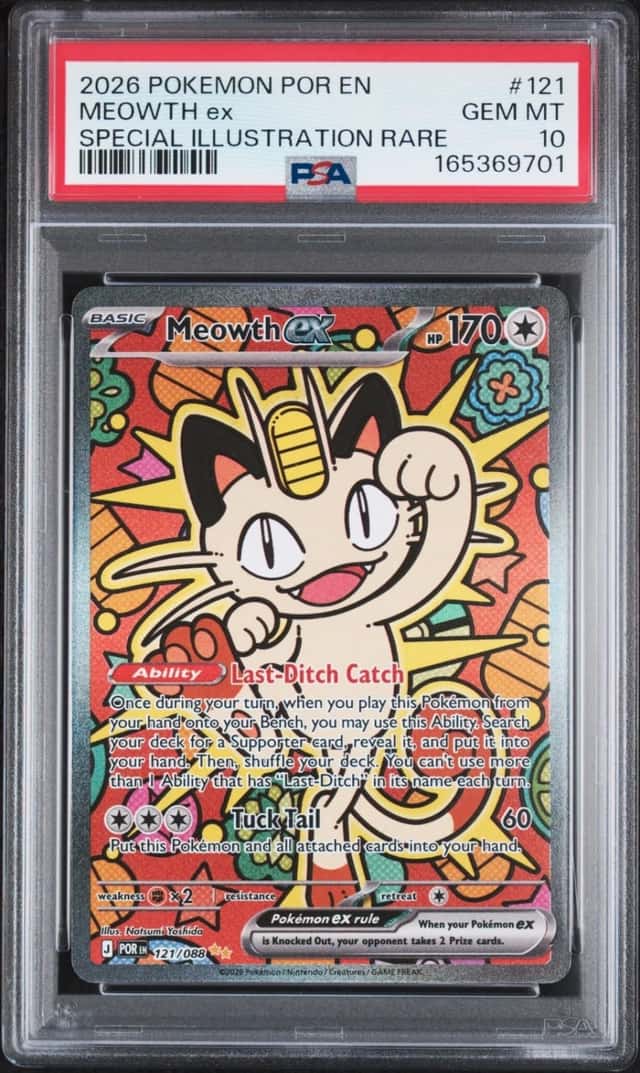 2026 POKEMON POR EN-PERFECT ORDER SPECIAL ILLUSTRATION RARE MEOWTH EX PSA 10