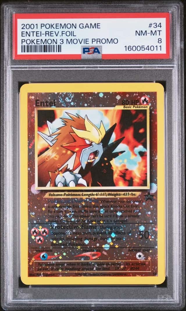 2001 POKEMON GAME MOVIE POKEMON 3 MOVIE PROMO #34 ENTEI-REVERSE FOIL PSA 8