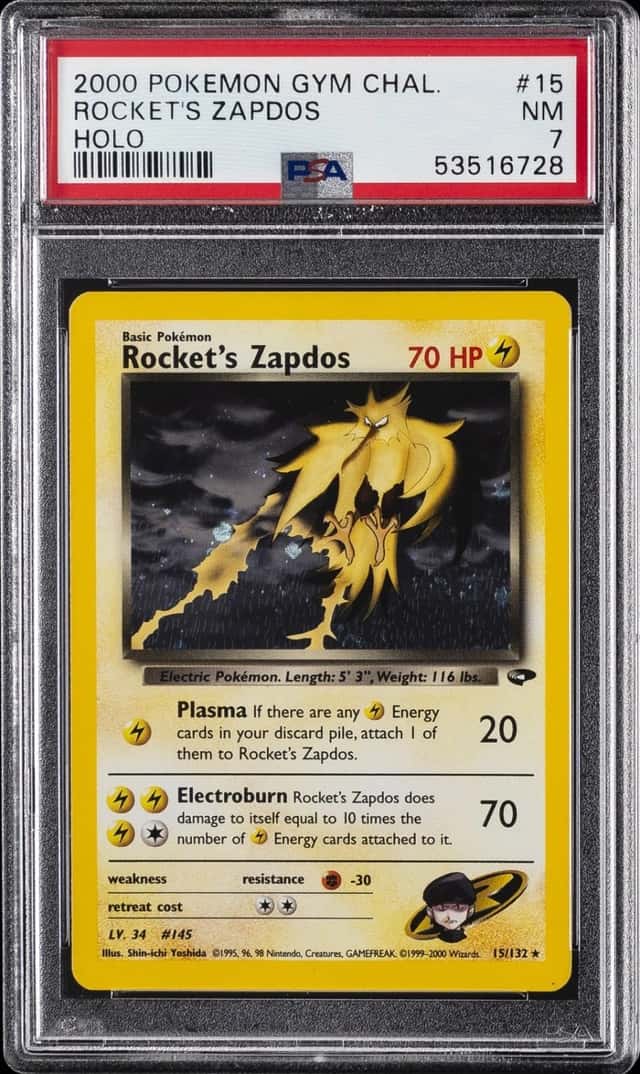 2000 POKEMON GYM CHALLENGE HOLO #15 ROCKET'S ZAPDOS PSA 7