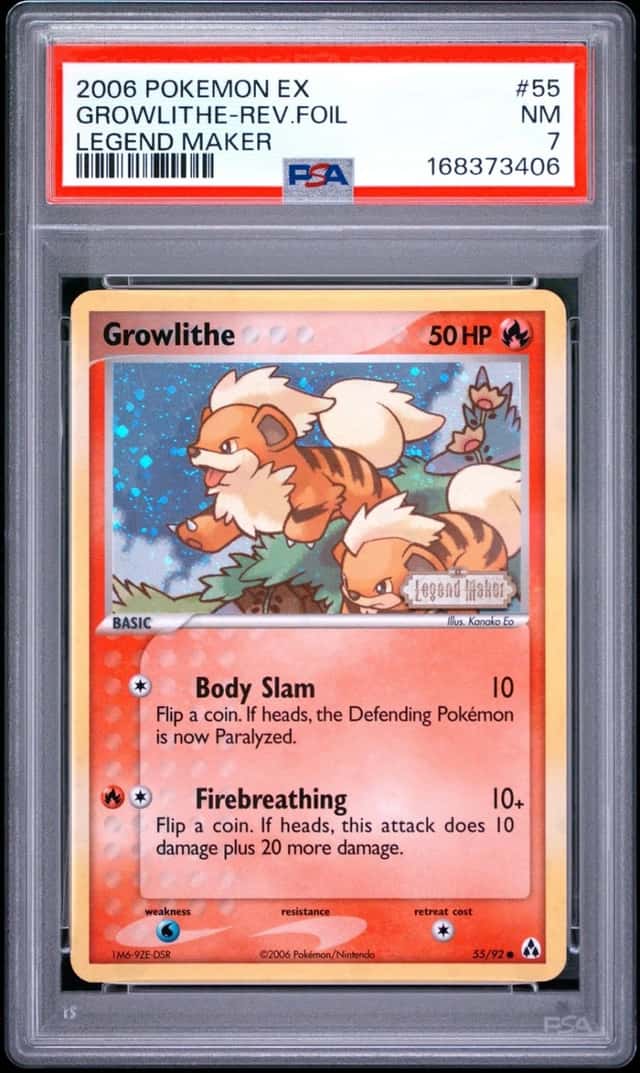 2006 POKEMON EX LEGEND MAKER #55 GROWLITHE-REVERSE FOIL PSA 7