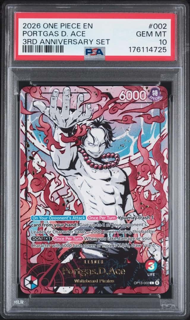 2026 ONE PIECE ENGLISH VERSION 3RD ANNIVERSARY SET #002 PORTGAS D. ACE PSA 10