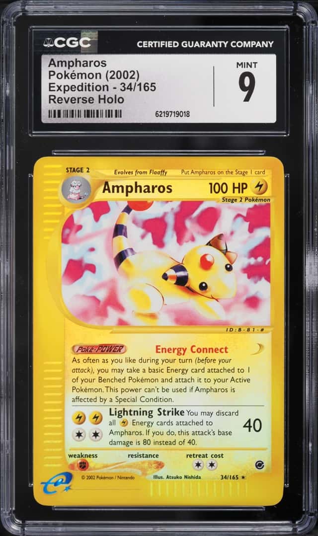 2002 Pokemon Expedition Reverse Holo Ampharos #34 CGC 9 MINT
