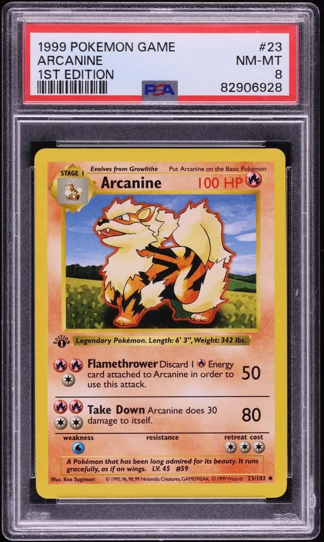1999 Pokemon Base Set Shadowless 1st Edition Arcanine #23 PSA 8 NM-MT