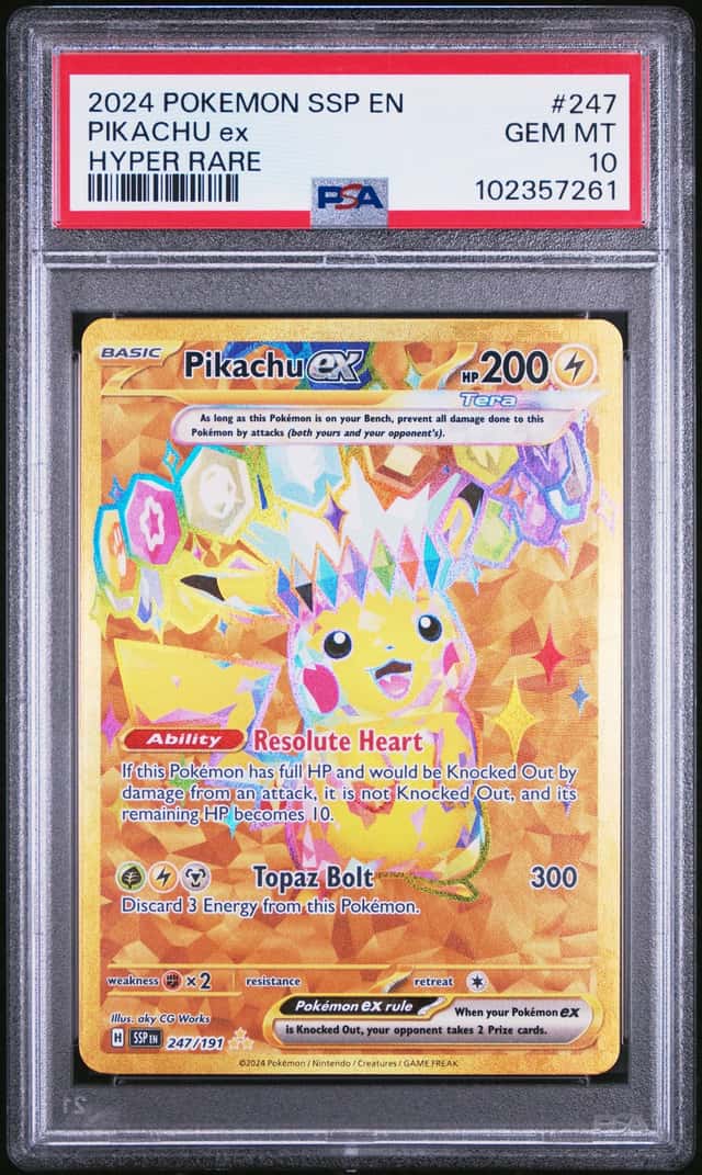 PIKACHU EX 2024 POKEMON SURGING SPARKS 247/191 HYPER RARE PSA 10 Q3963-7