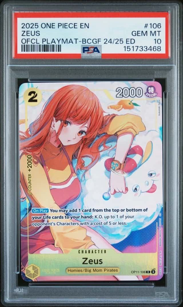 ONE PIECE ZEUS 2025 PROMOS #106 OFCL PLAYMAT -BCGF 24/25 ED- PSA 10