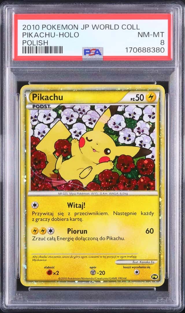 2010 Pokemon Polish Pikachu Promo Holo Pikachu World Collection PSA 8