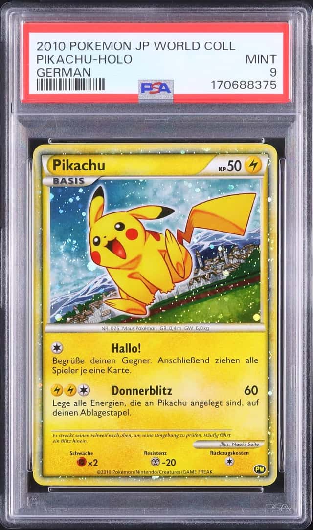 2010 Pokemon German Pikachu Promo Holo Pikachu World Collection PSA 9
