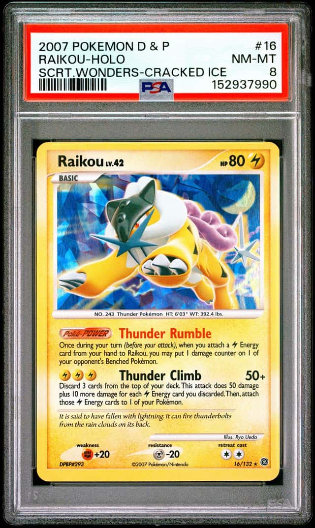 2007 Pokemon Diamond & Pearl Secret Wonders Cracked Ice Holo Raikou #16 PSA 8 NM-MT