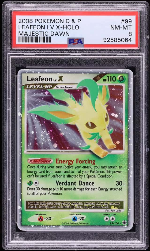 2008 Pokemon Diamond & Pearl Majestic Dawn Holo Leafeon LV.X #99 PSA 8 NM-MT