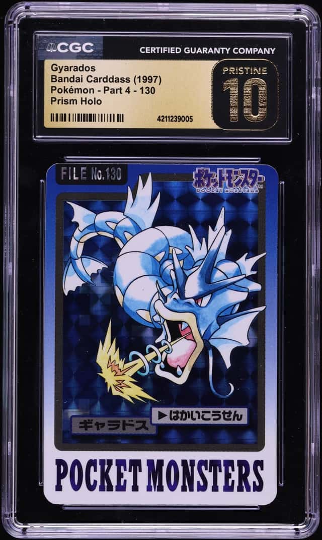 1997 Pokemon Japanese Bandai Carddass Part 4 Prism Holo Gyarados #130 CGC 10 PRISTINE